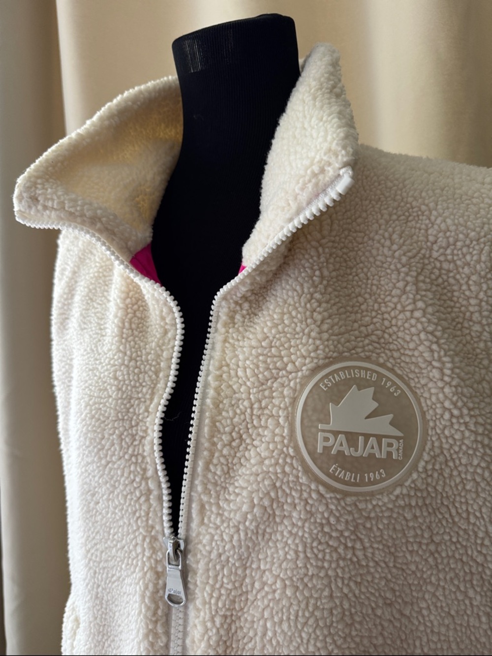 Pajar Cream Sherpa Zip-Up Vest with Logo Patch